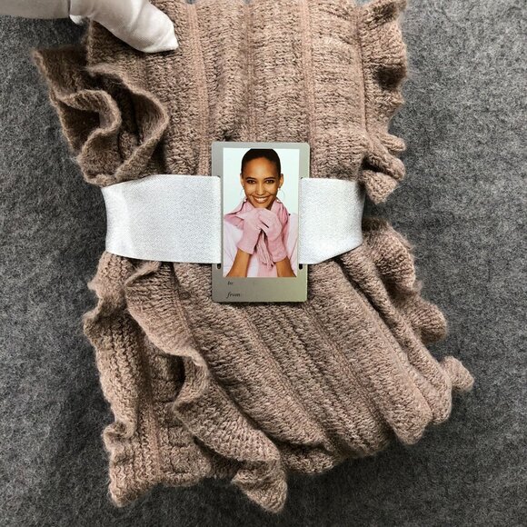 NWT New York & Company Winter Scarf / Gloves Gift Set. Knit Ruffle Light Brown - Picture 2 of 5